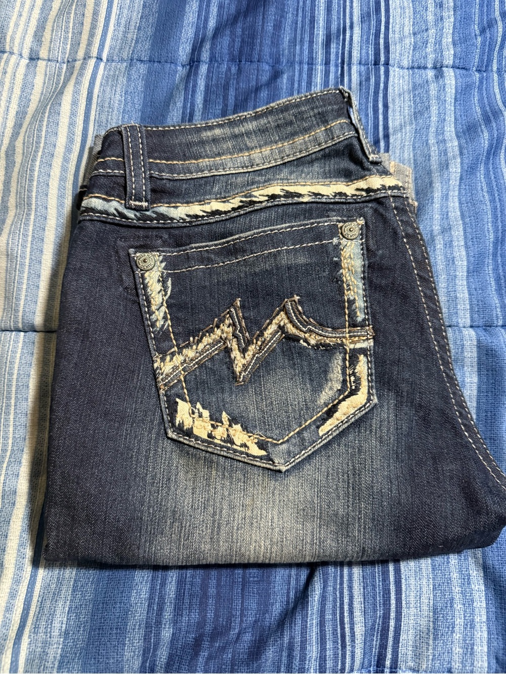 Miss Me Dark Blue Boot Cut Jeans with Distressed Pocket